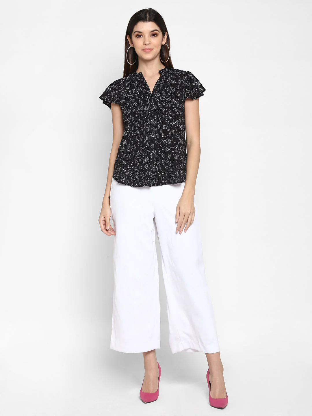 Women White Solid Poly Moss Culotte - Image 2