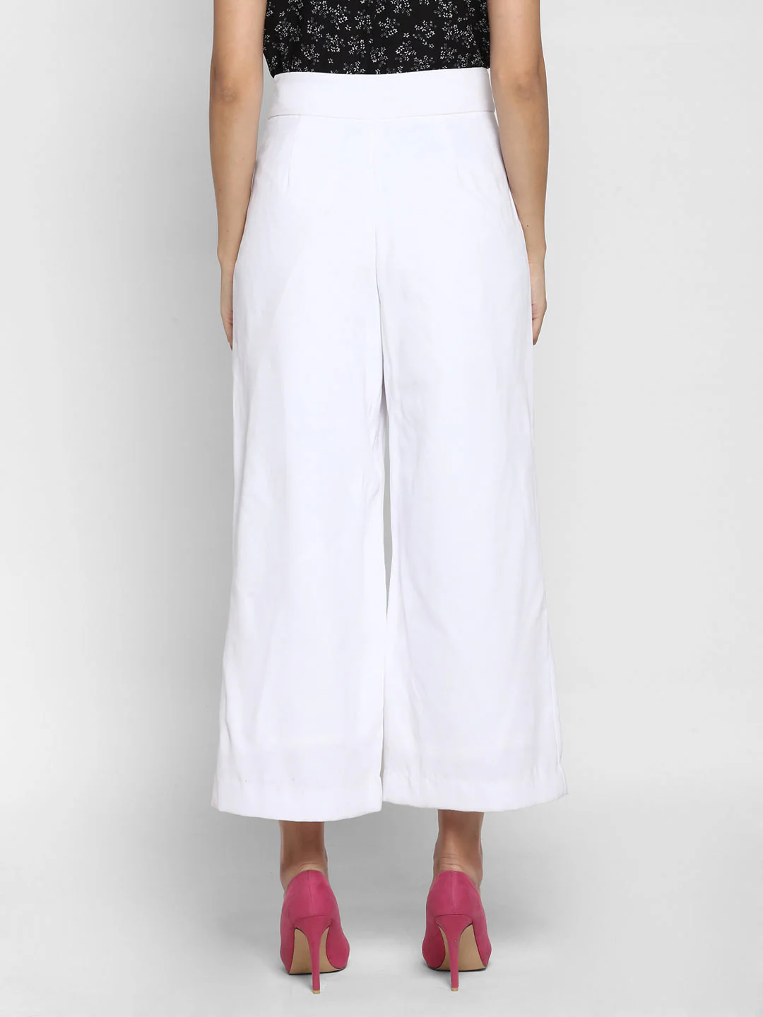 Women White Solid Poly Moss Culotte - Image 3
