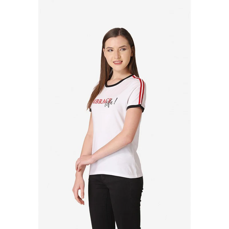 Women's White Round Neck T-Shirt - Image 2