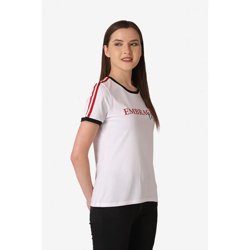 Women's White Round Neck T-Shirt - Image 3