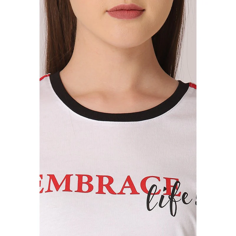 Women's White Round Neck T-Shirt - Image 4