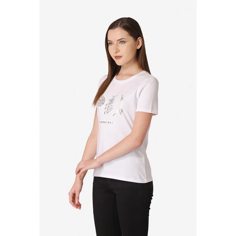 Women's White Round Neck T-Shirt - Image 2