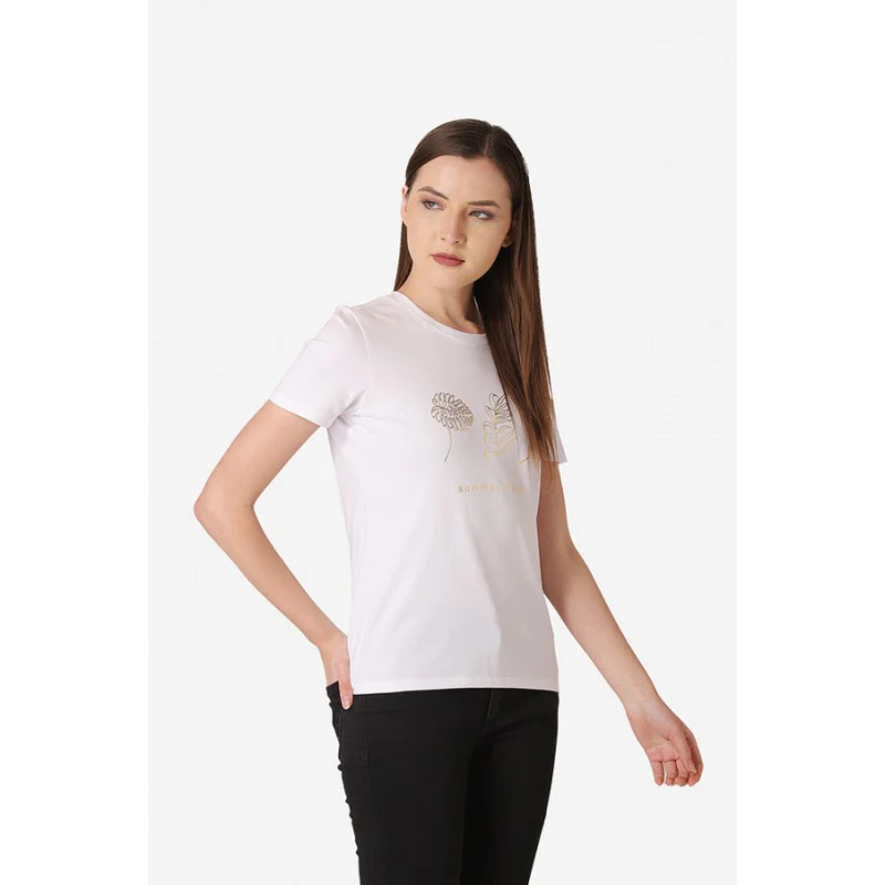 Women's White Round Neck T-Shirt - Image 3