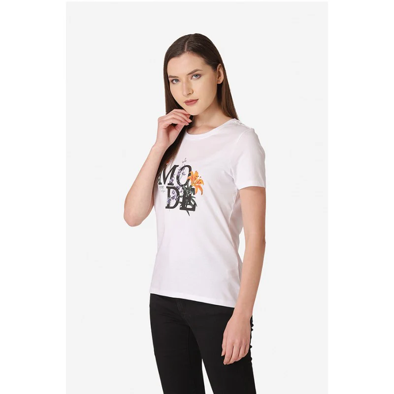 Women's White Round Neck T-Shirt - Image 2