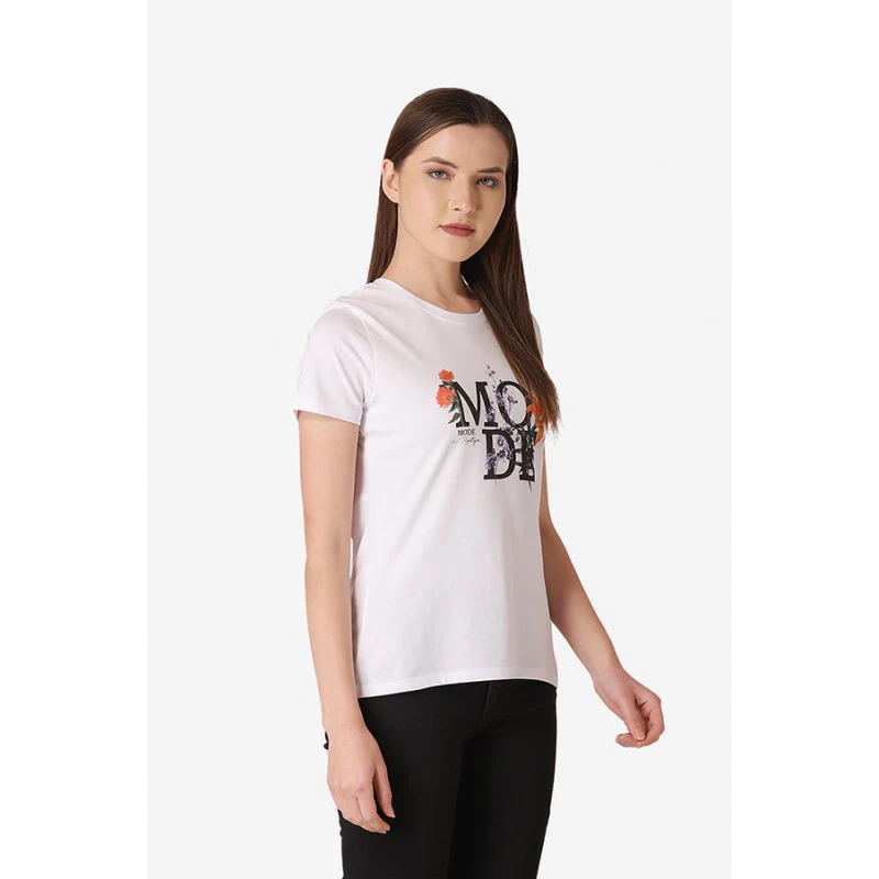 Women's White Round Neck T-Shirt - Image 3