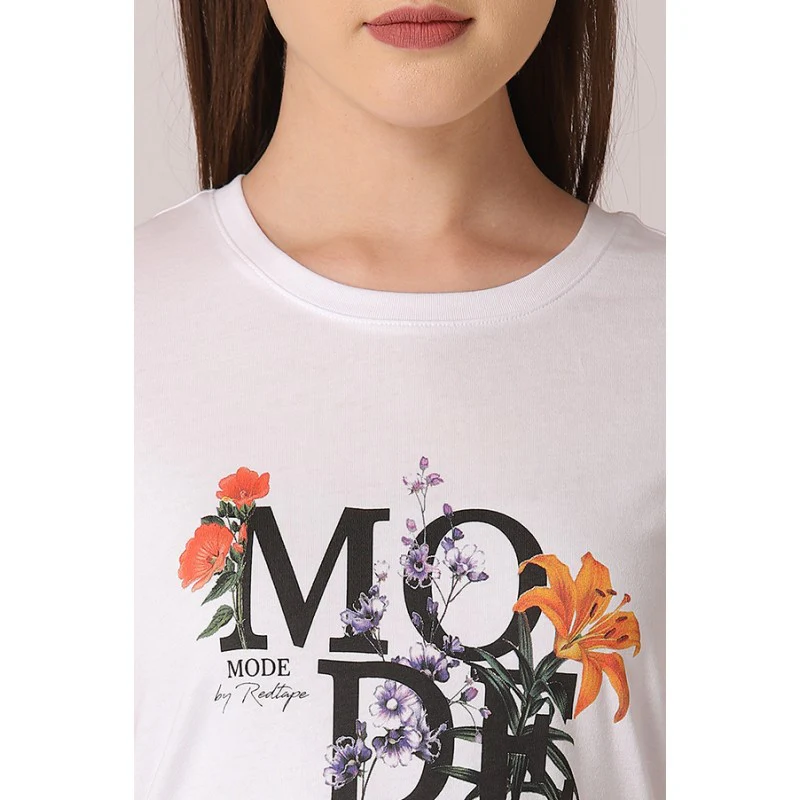 Women's White Round Neck T-Shirt - Image 4
