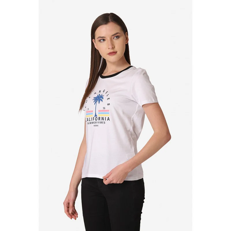 Women's White Round Neck T-Shirt - Image 2