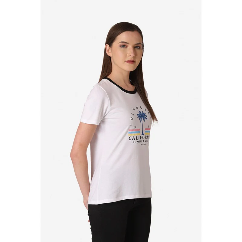 Women's White Round Neck T-Shirt - Image 3
