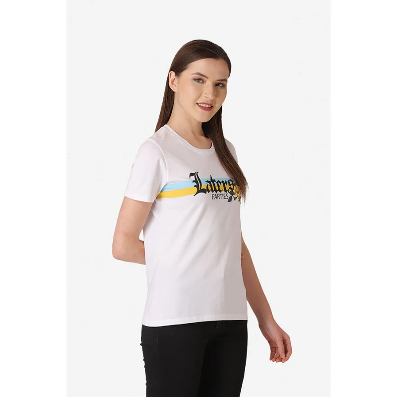 Women's White Round Neck T-Shirt - Image 3