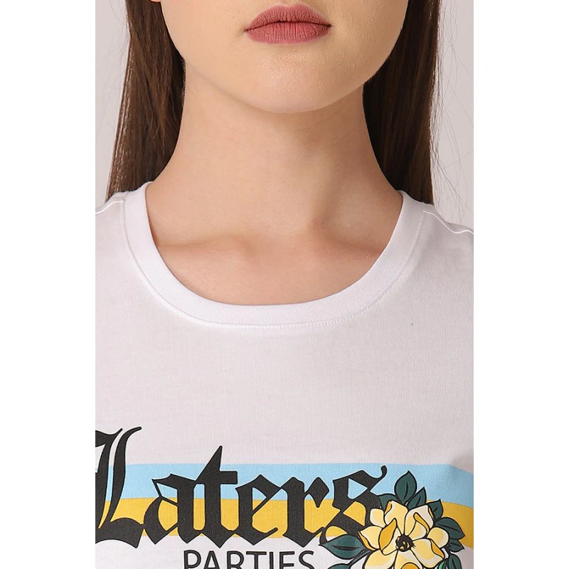 Women's White Round Neck T-Shirt - Image 4