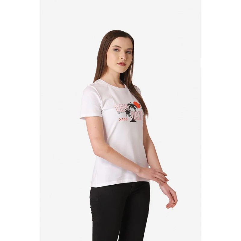 Women's White Round Neck T-Shirt - Image 3
