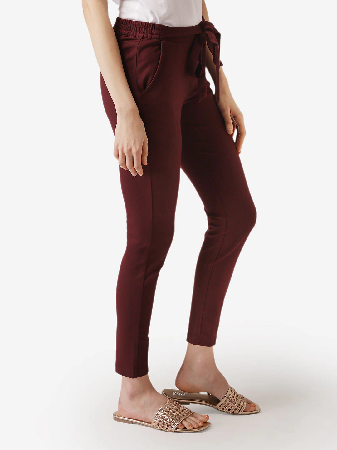 Women Wine Solid Rayon Nylon Stretched Jegging - Image 2