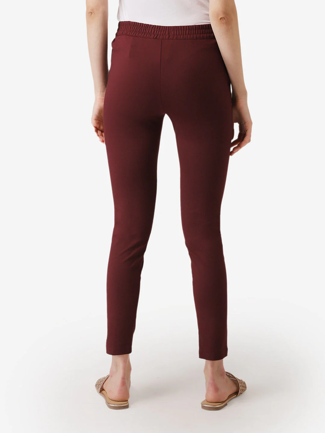 Women Wine Solid Rayon Nylon Stretched Jegging - Image 4