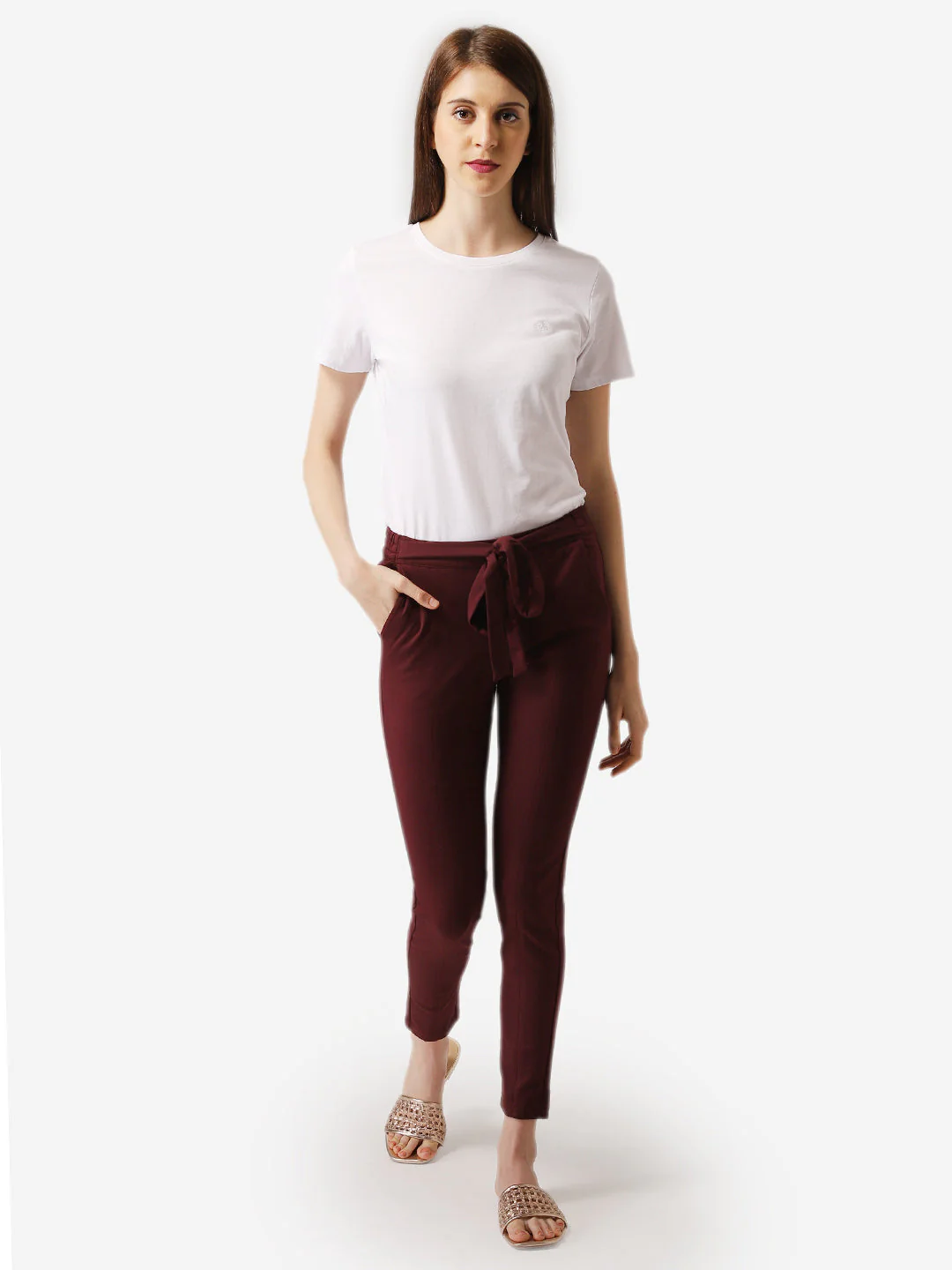 Women Wine Solid Rayon Nylon Stretched Jegging - Image 5