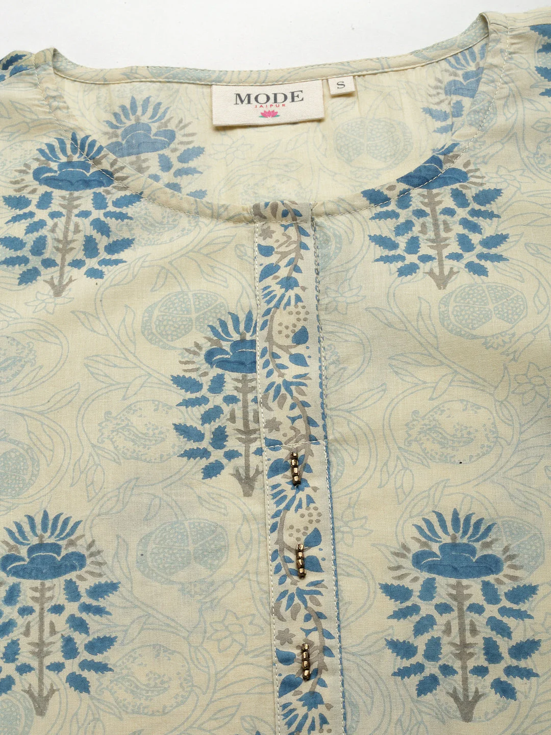 Women Off White Floral Print Pure Cotton Kurta - Image 6