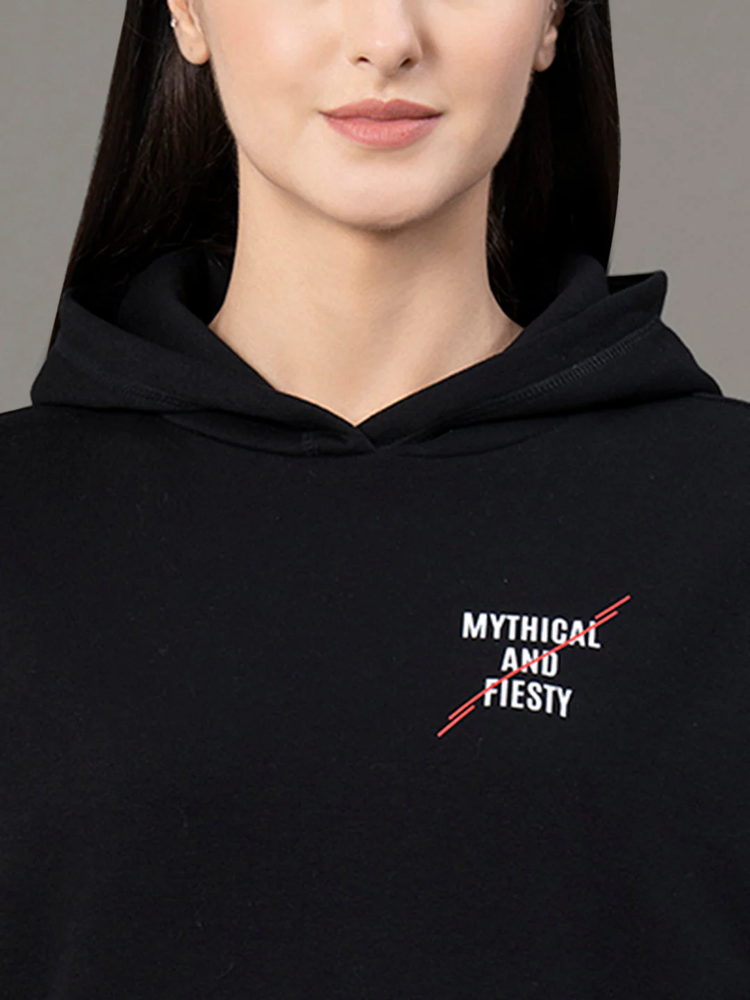 Women's Black Poly Cotton Fleece Graphic Print Hoodie - Image 4