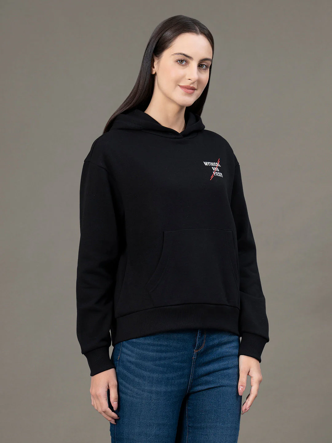Women's Black Poly Cotton Fleece Graphic Print Hoodie - Image 6