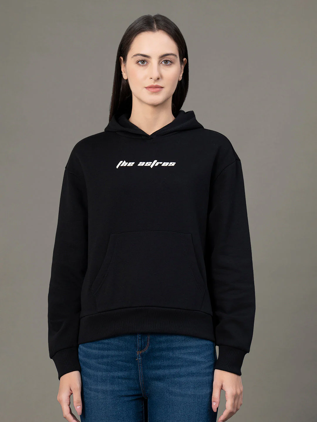 Women's Black Poly Cotton Fleece Graphic Print Hoodie - Image 3