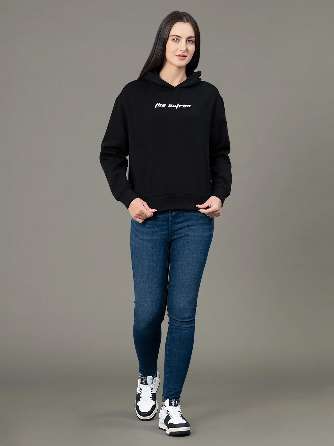 Women's Black Poly Cotton Fleece Graphic Print Hoodie - Image 5