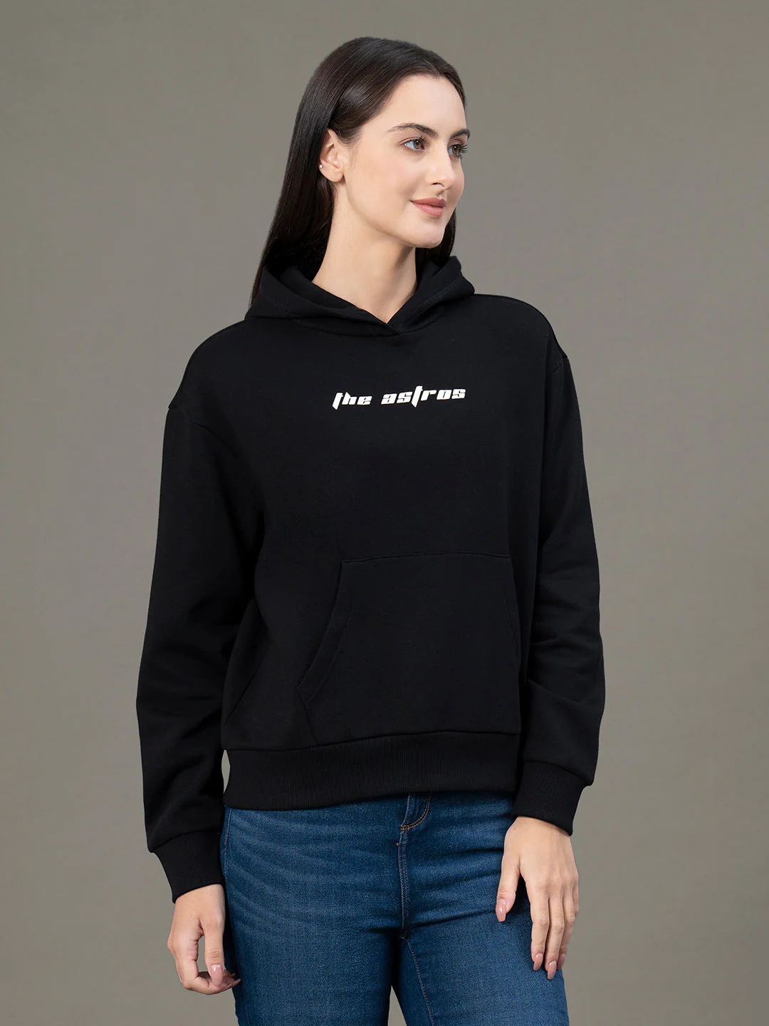 Women's Black Poly Cotton Fleece Graphic Print Hoodie - Image 6