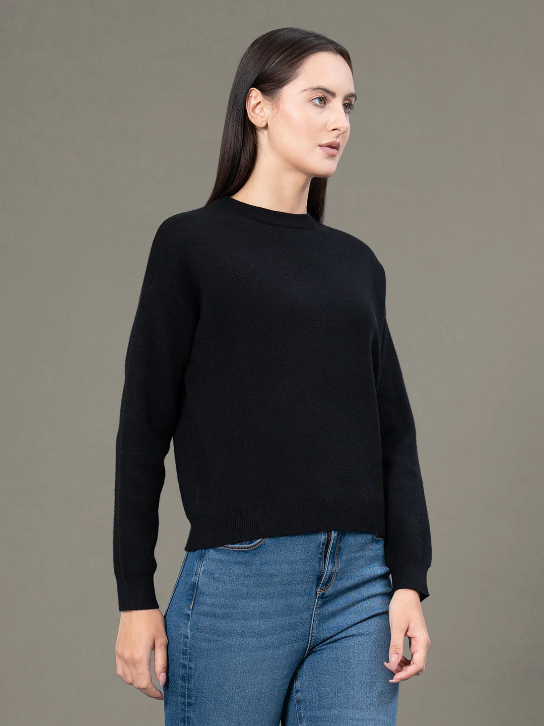 Women's Black Poly Viscose Nylon Solid Sweater - Image 2