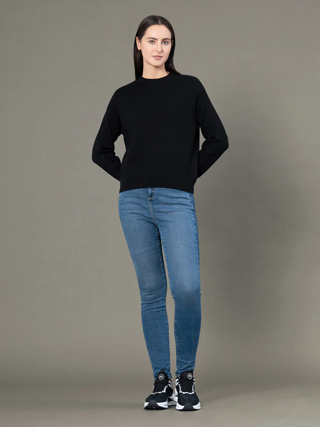 Women's Black Poly Viscose Nylon Solid Sweater - Image 5