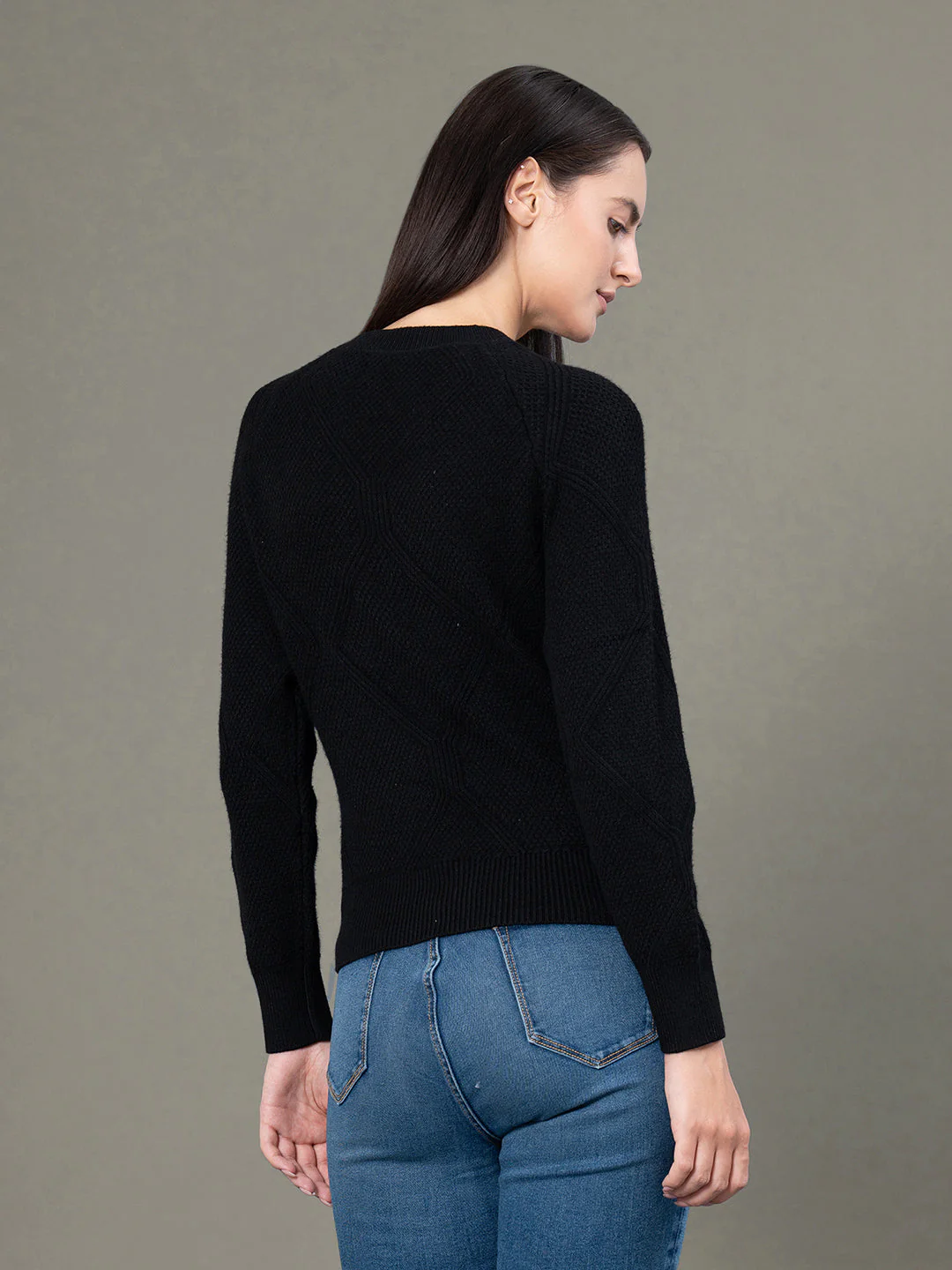 Women's Black Poly Viscose Polyamide Solid Sweater - Image 3