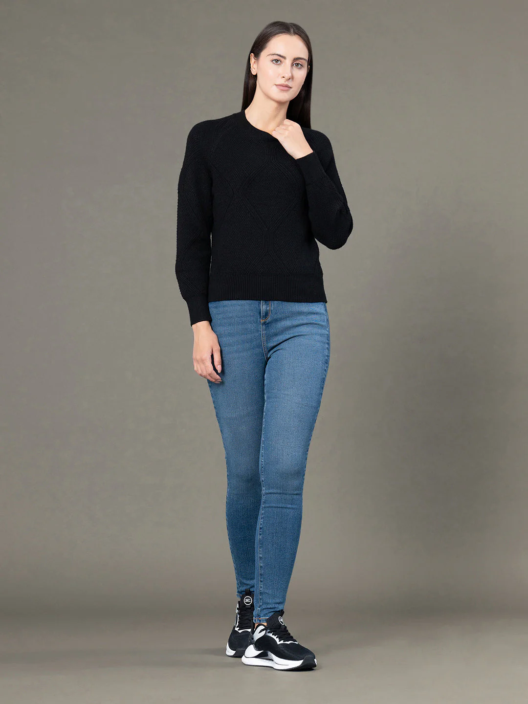 Women's Black Poly Viscose Polyamide Solid Sweater - Image 5