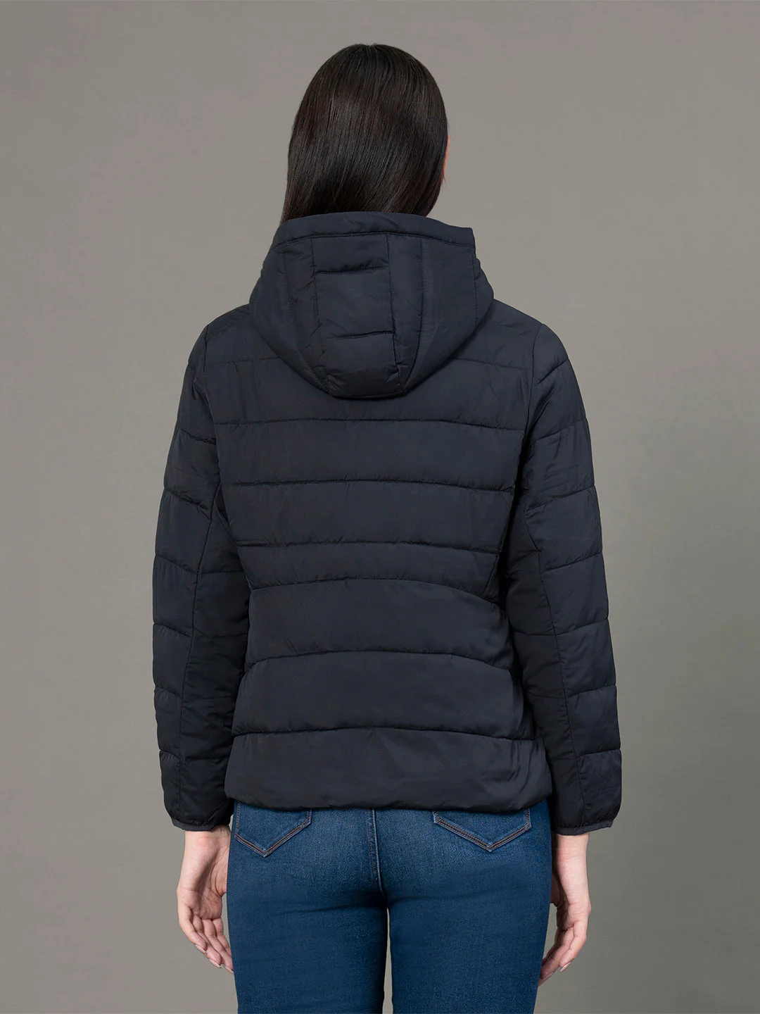 Women's Black Polyester Solid Padded Jacket - Image 3