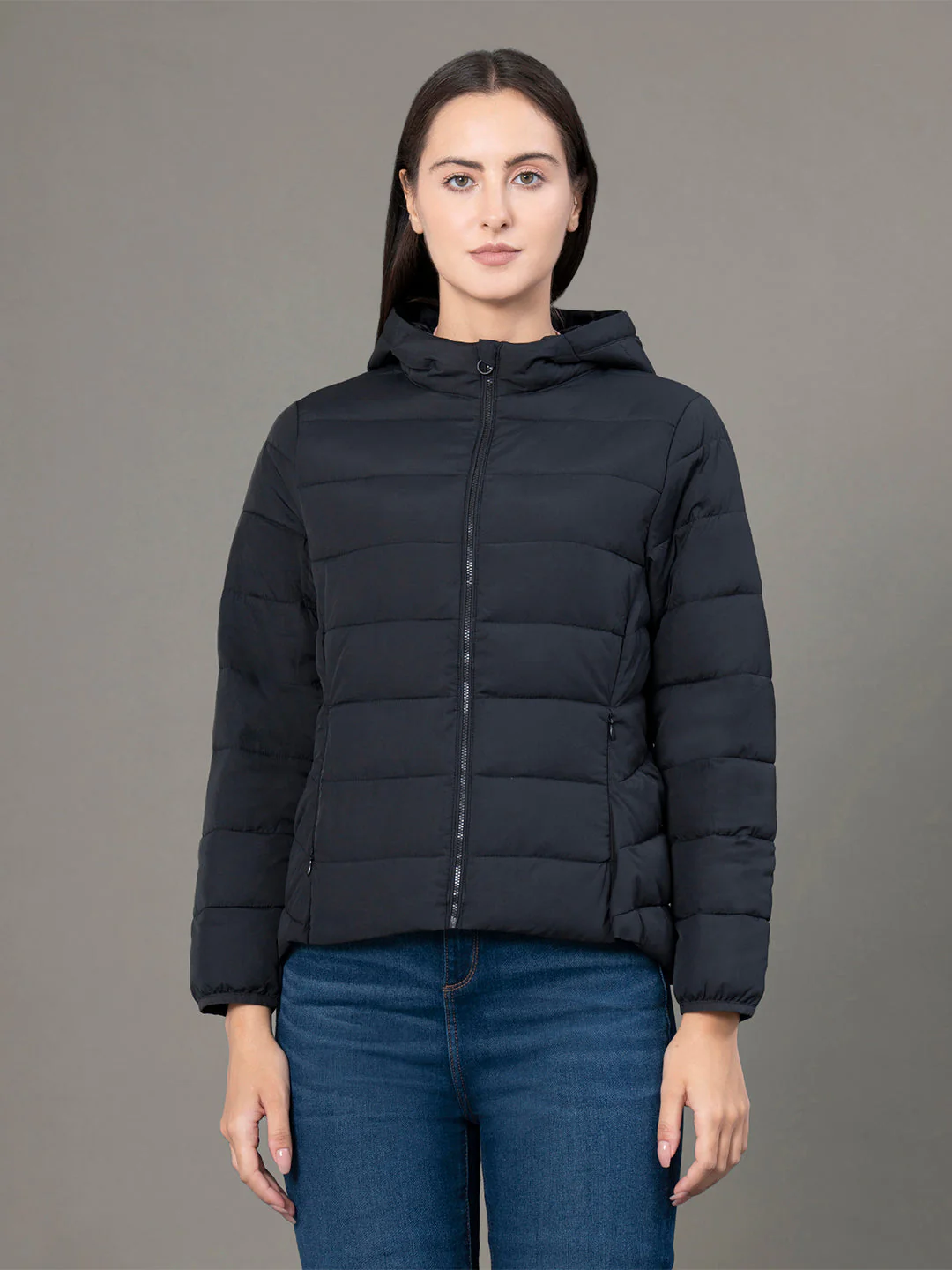 Women's Black Polyester Solid Padded Jacket - Image 7