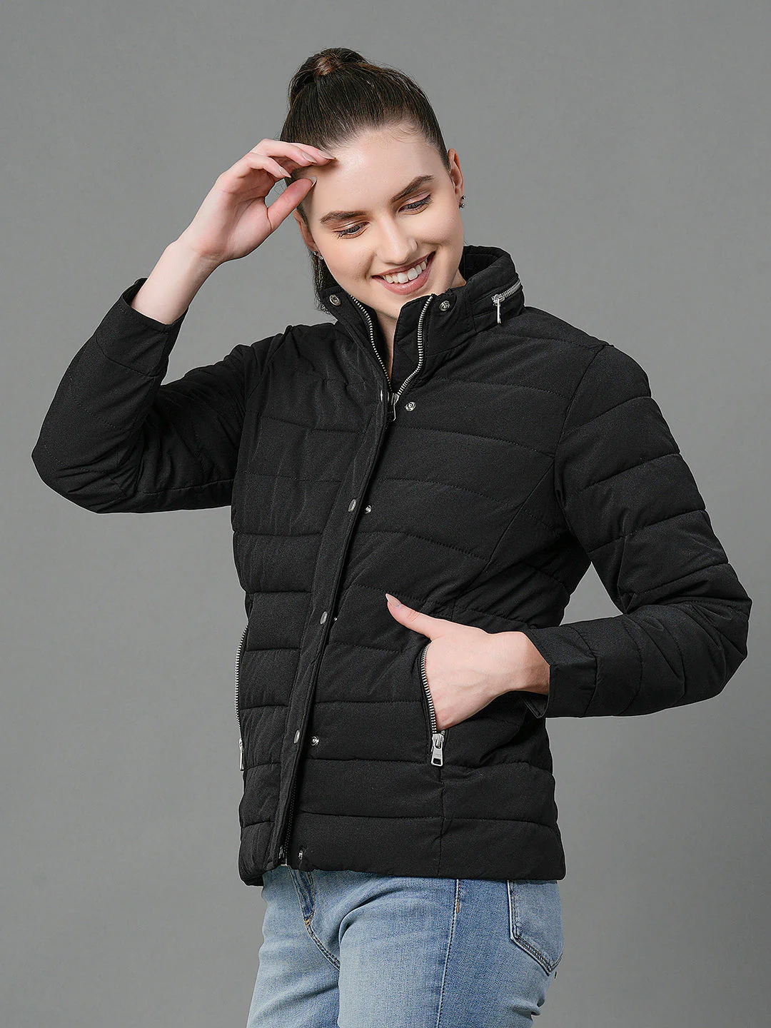 Women's Black Padded Jacket - Image 2