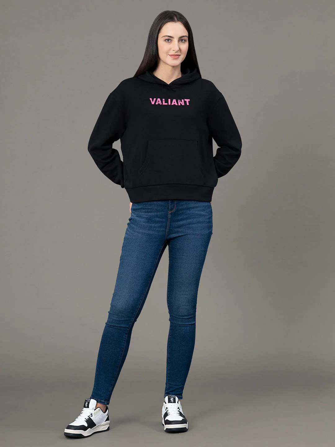 Women's Black Poly Cotton Fleece Graphic Print Hoodie - Image 5