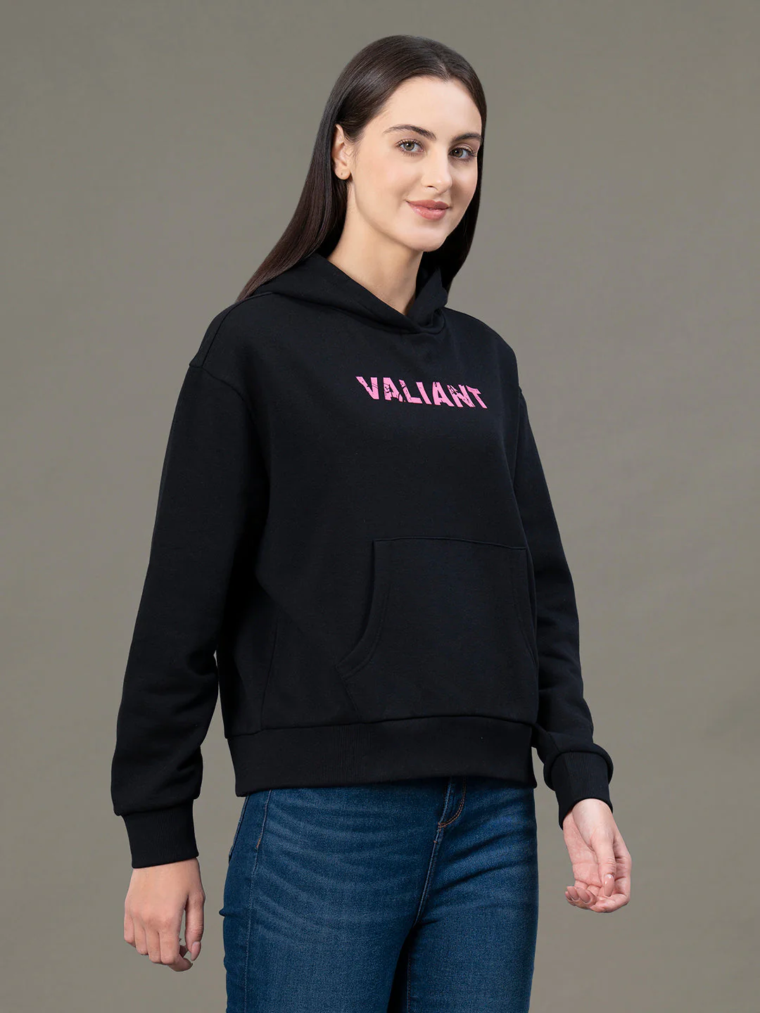 Women's Black Poly Cotton Fleece Graphic Print Hoodie - Image 6
