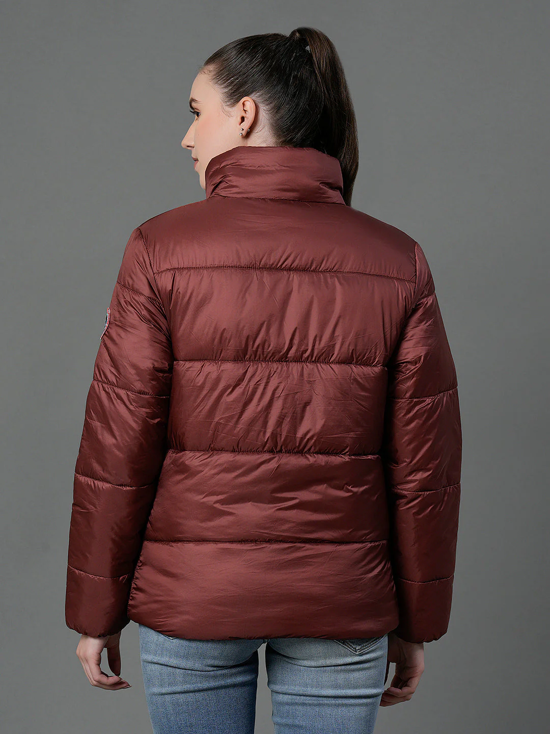 Women's Blush Red Padded Jacket - Image 3