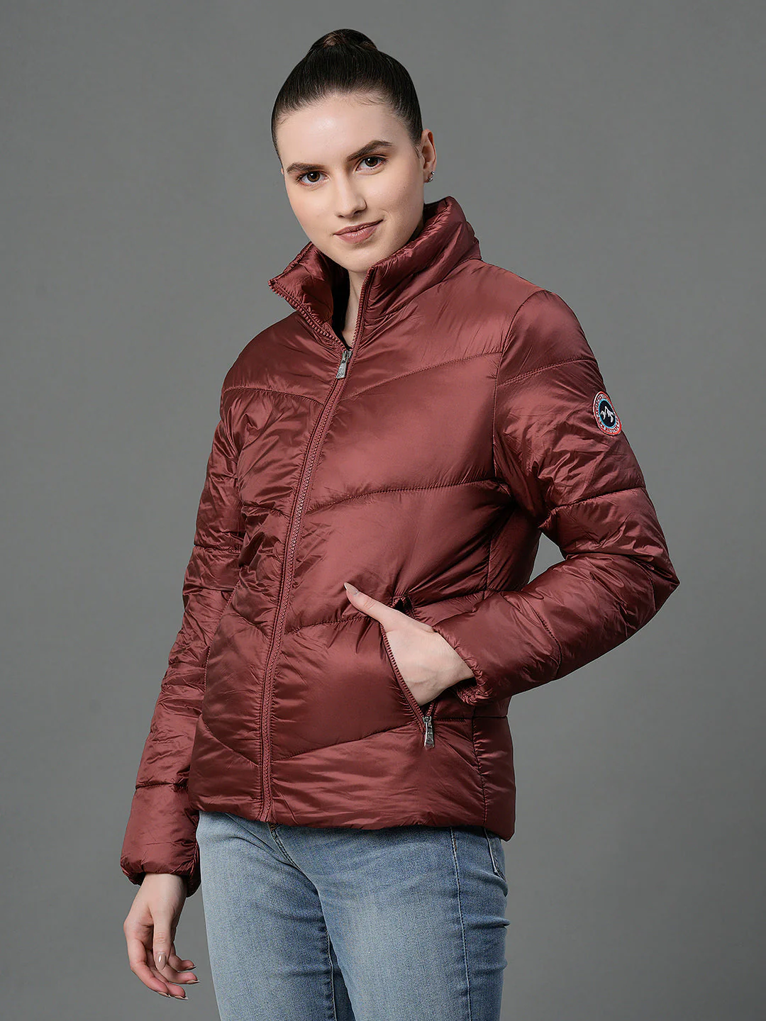 Women's Blush Red Padded Jacket - Image 6