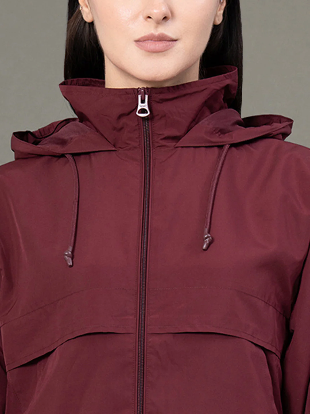 Women's Burgandy Polyester Solid Windcheater Jacket - Image 4