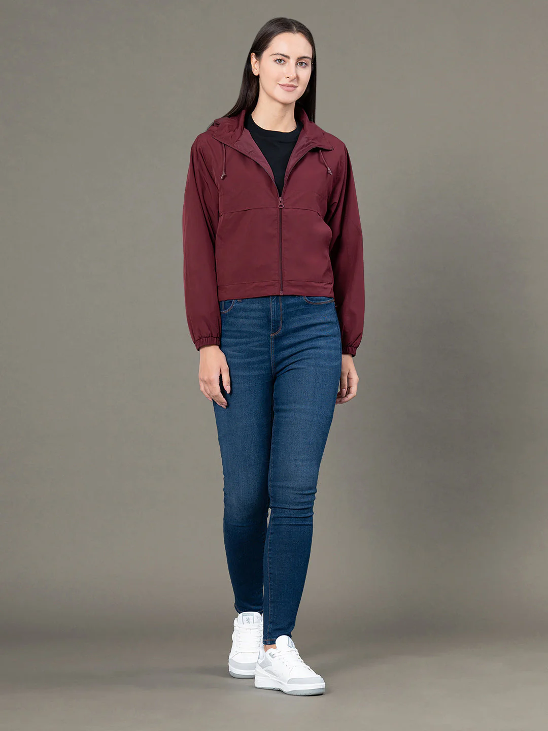 Women's Burgandy Polyester Solid Windcheater Jacket - Image 5