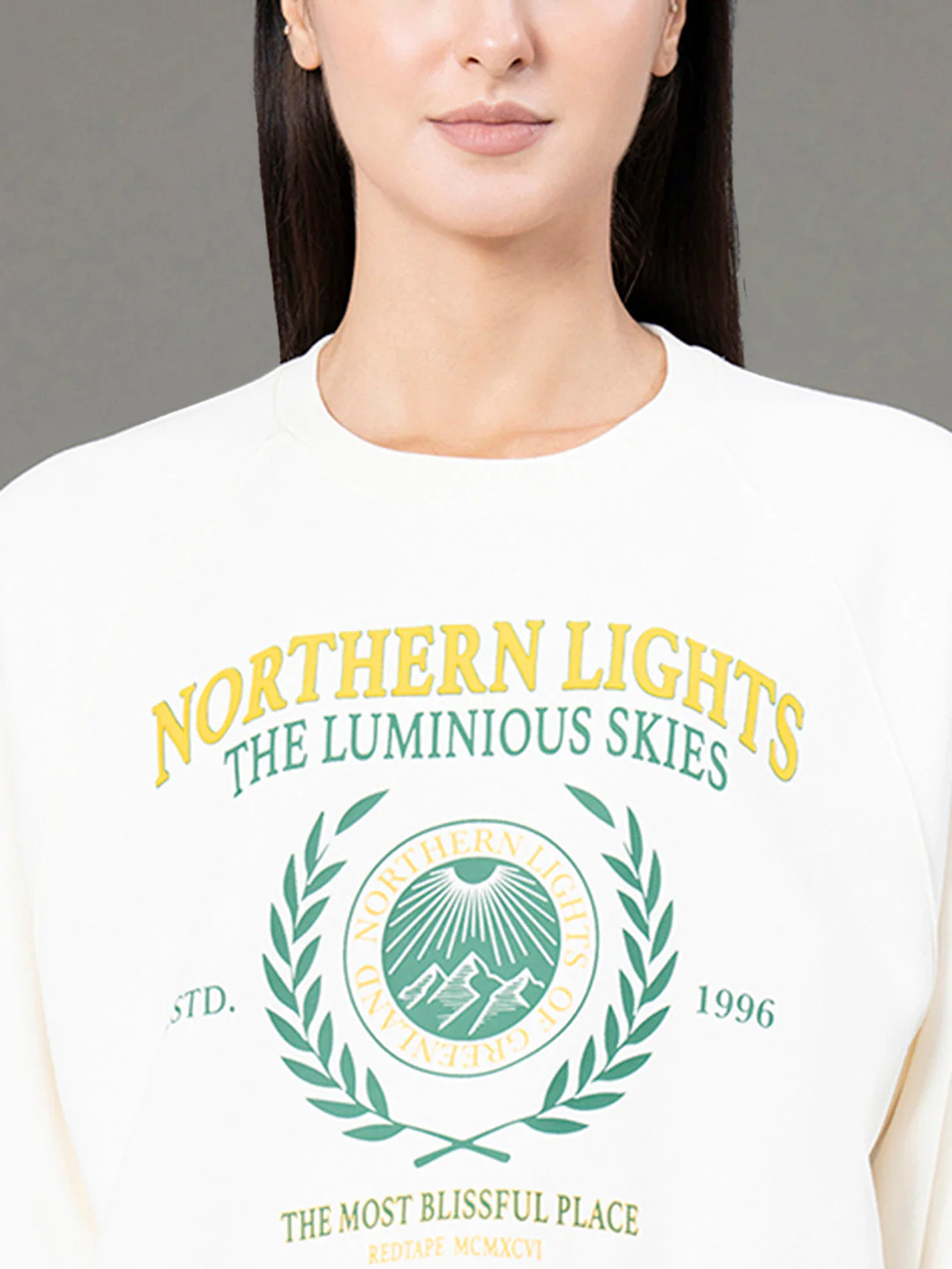Women's Cream Poly Cotton Fleece Graphic Print Reglan Sleeve Hoodie - Image 4