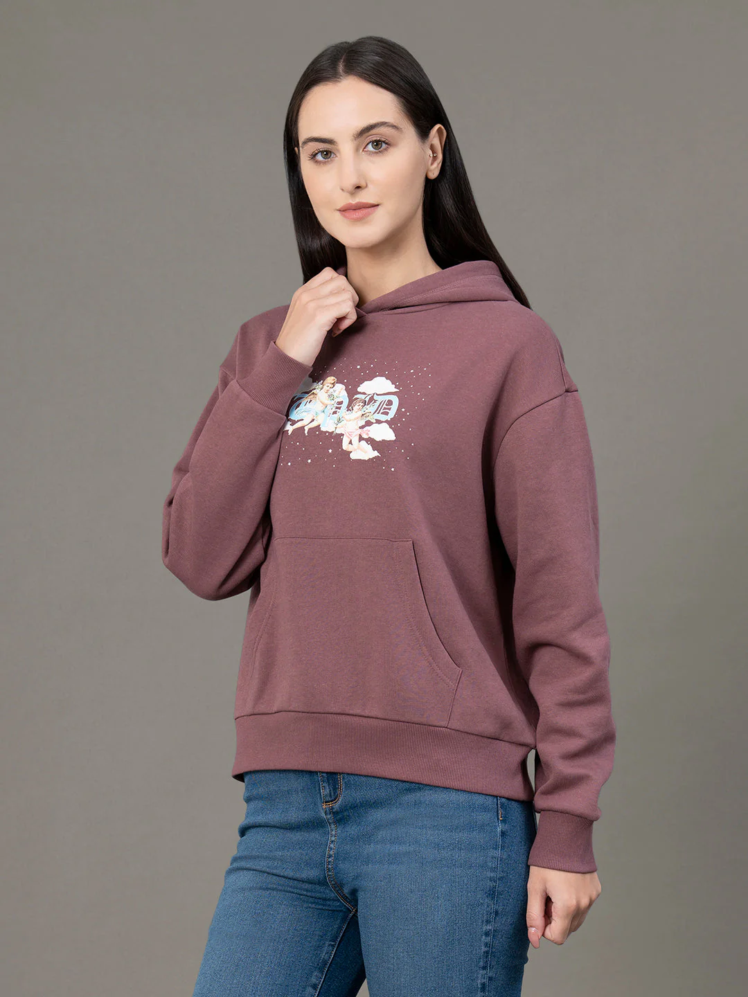 Women's Earthy Mauve Poly Cotton Fleece Graphic Print Hoodie - Image 2