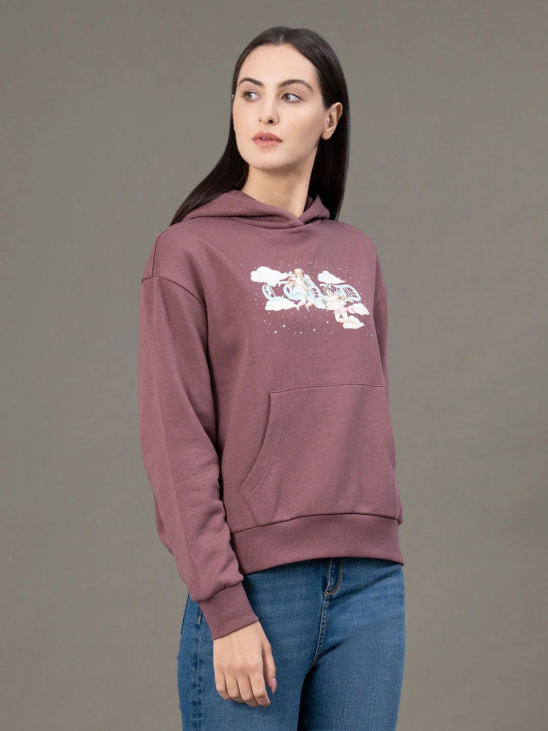 Women's Earthy Mauve Poly Cotton Fleece Graphic Print Hoodie - Image 6