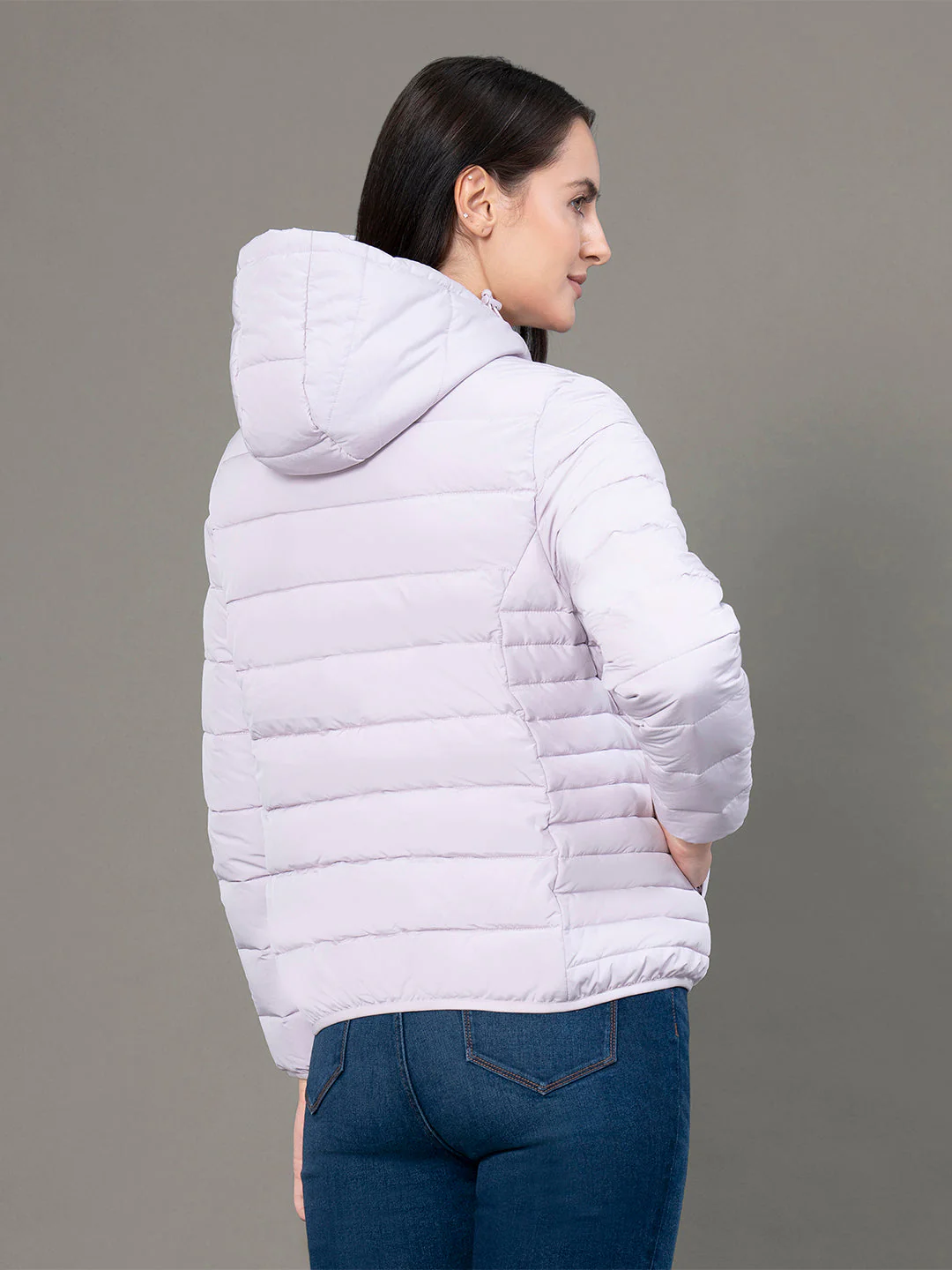 Women's Ice Lilac Polyester Solid Hooded Padded Jacket - Image 3