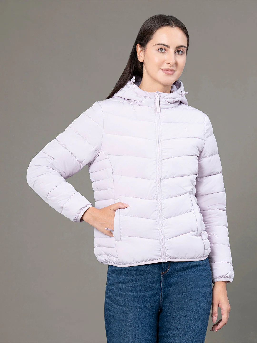 Women's Ice Lilac Polyester Solid Hooded Padded Jacket - Image 6