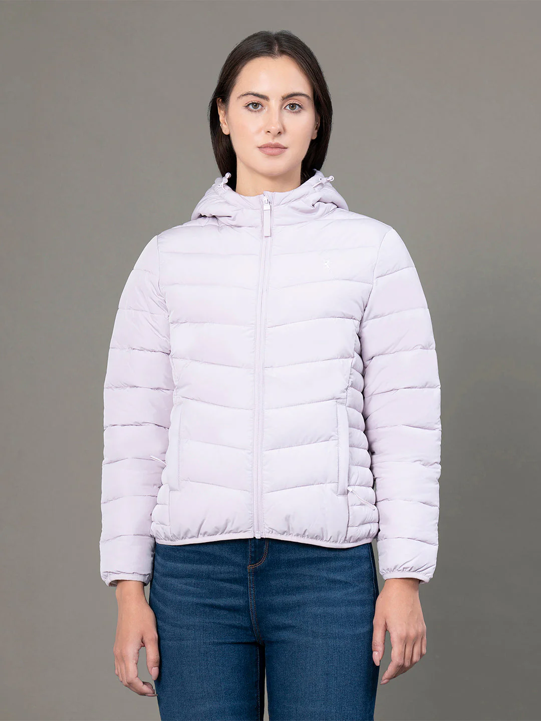 Women's Ice Lilac Polyester Solid Hooded Padded Jacket - Image 7