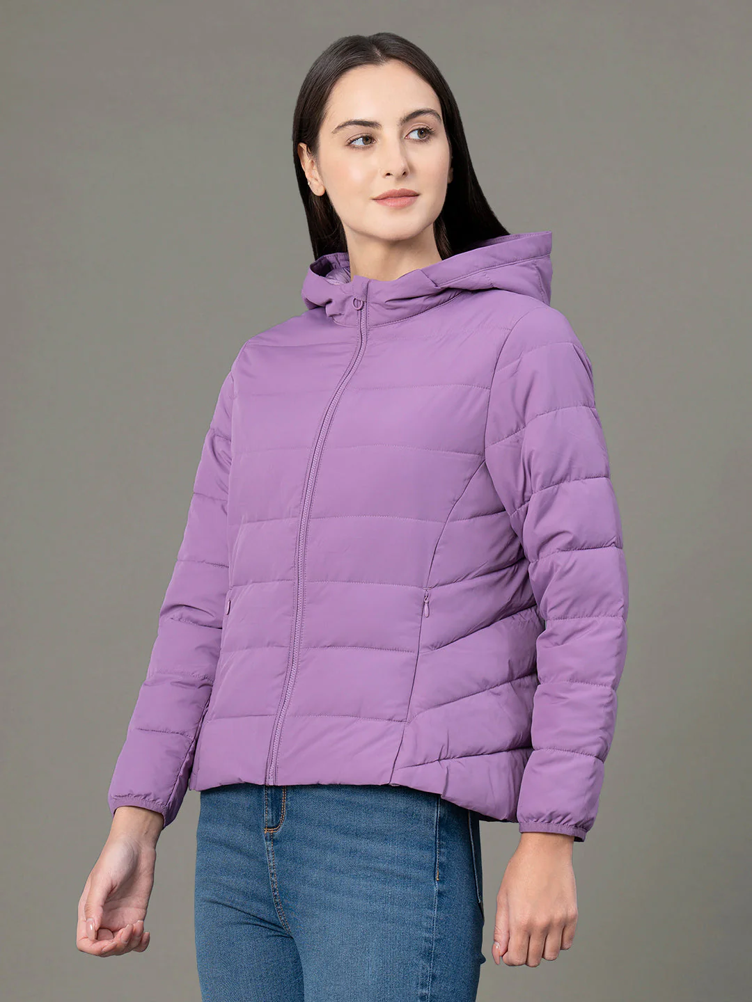 Women's Light Mauve Polyester Solid Padded Jacket - Image 2
