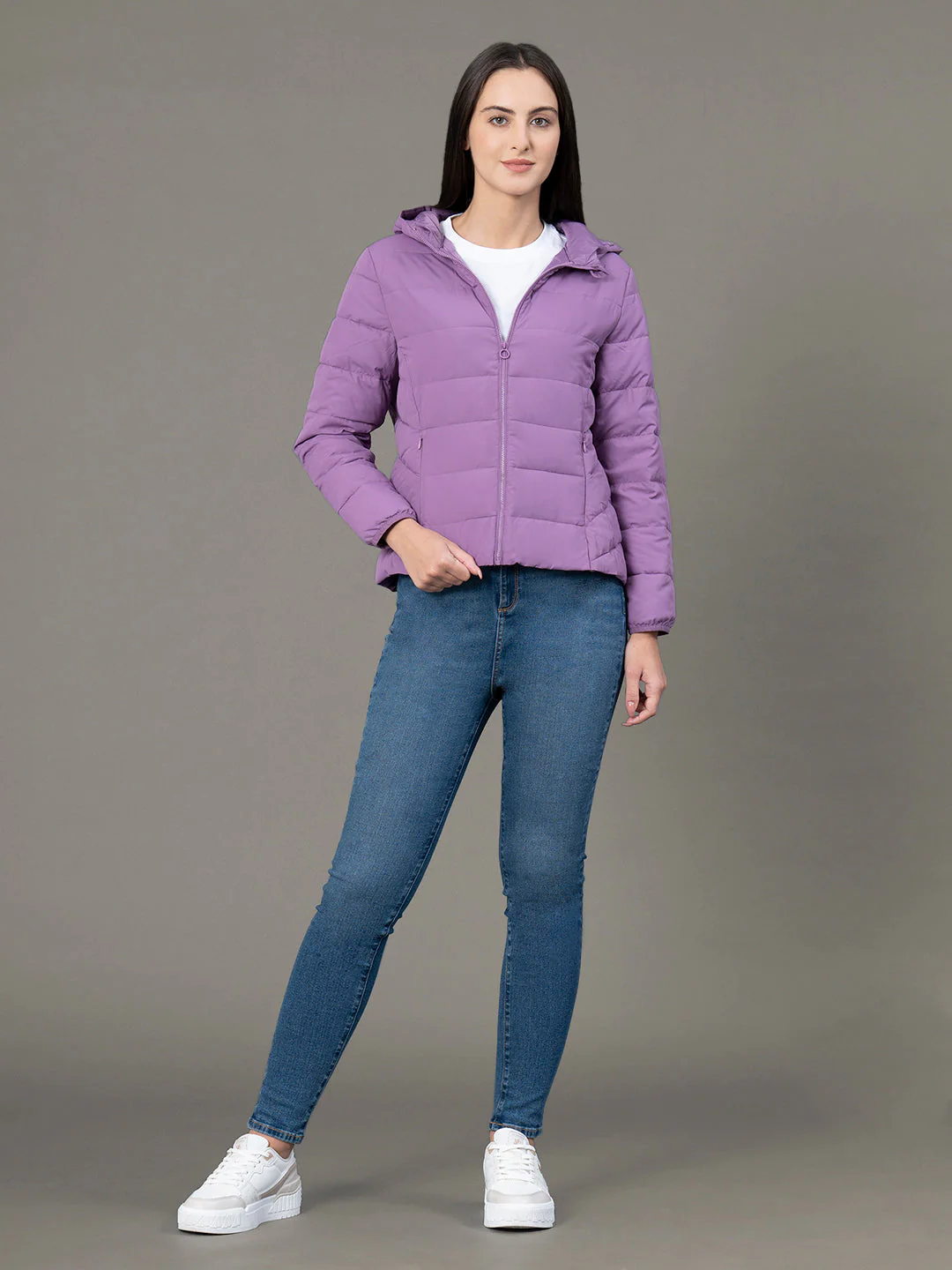 Women's Light Mauve Polyester Solid Padded Jacket - Image 5