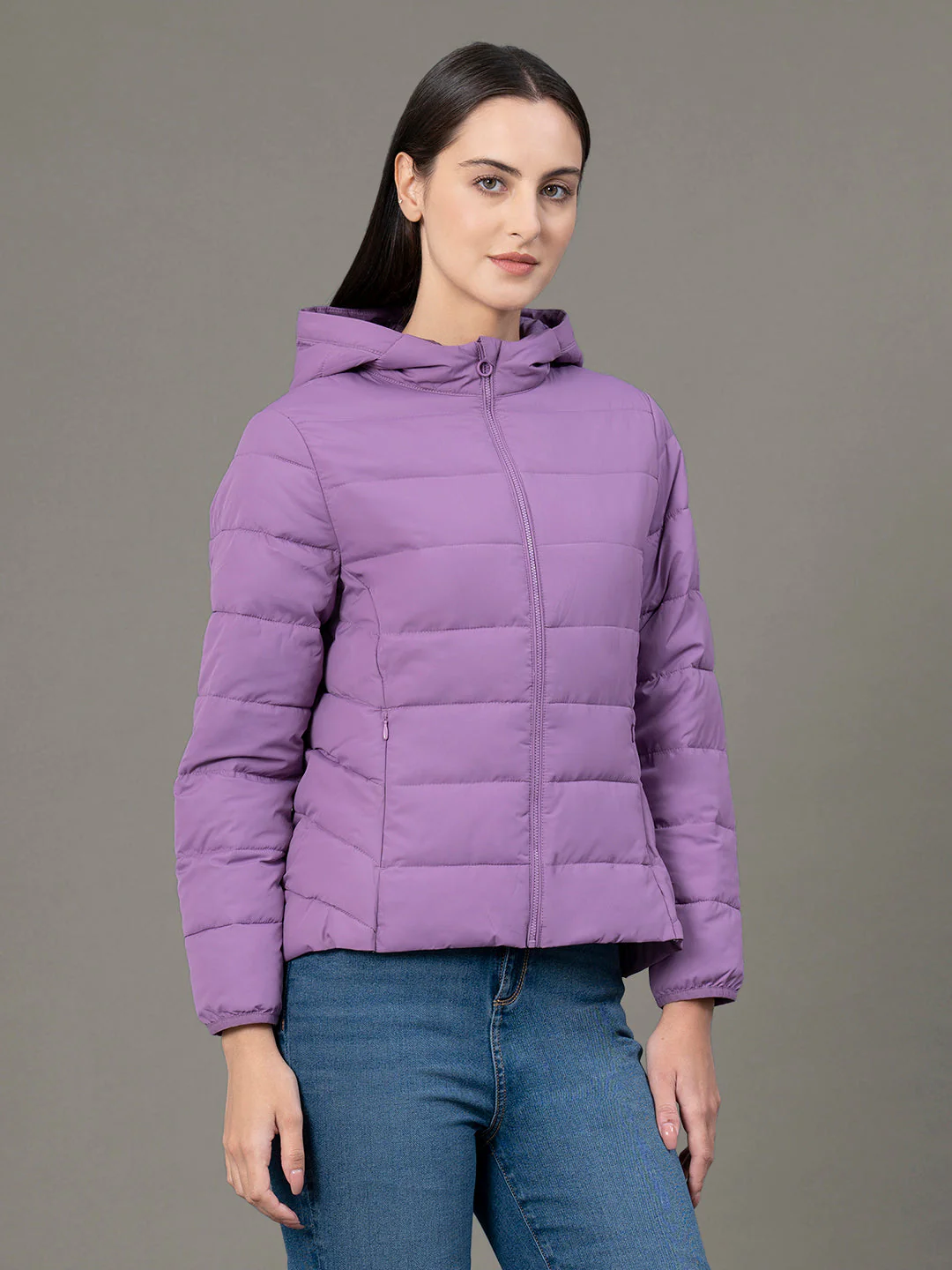 Women's Light Mauve Polyester Solid Padded Jacket - Image 6
