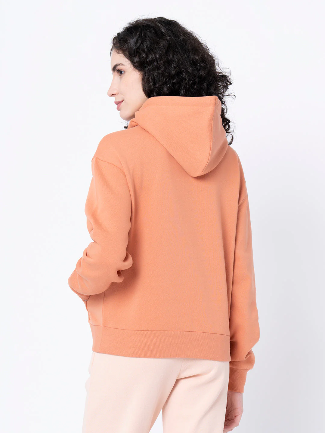 Women's Light Orange Graphic Print Hoodie - Image 3