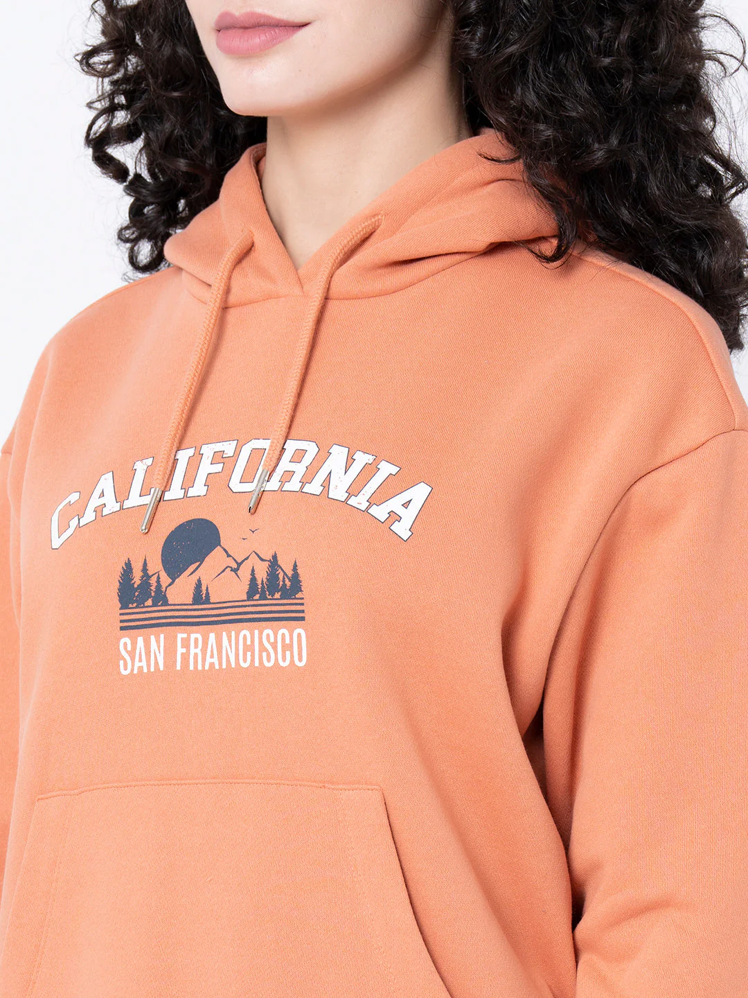 Women's Light Orange Graphic Print Hoodie - Image 4