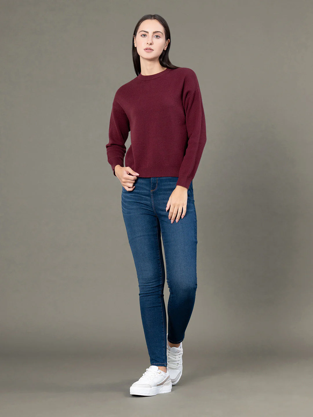 Women's Maroon Poly Viscose Nylon Solid Sweater - Image 5