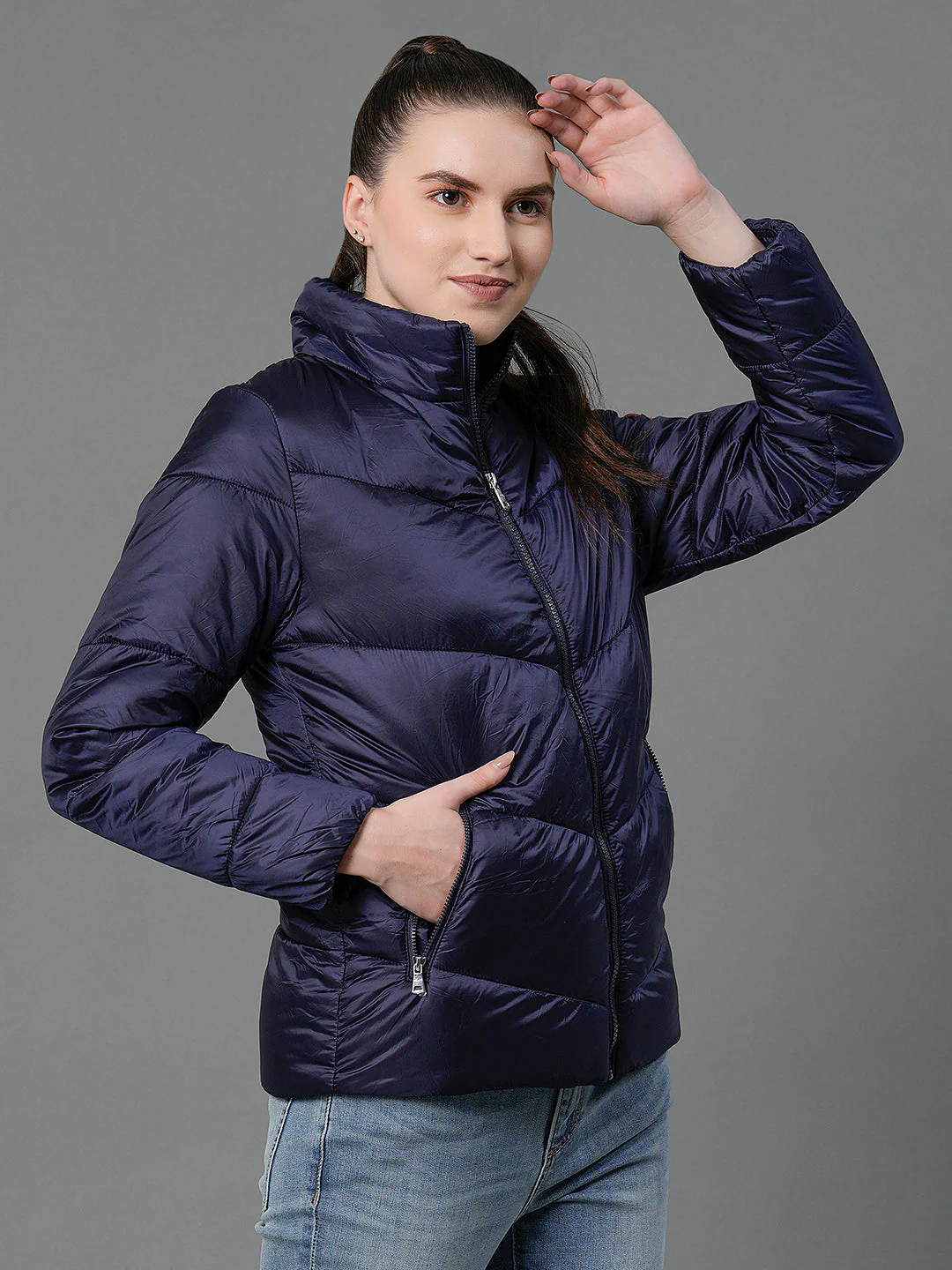 Women's Mid Night Blue Padded Jacket - Image 2
